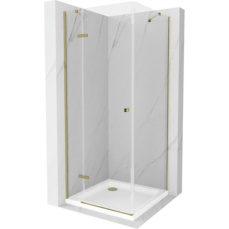 Mexen Roma Duschecke Türöffnung 80 x 80 cm, transparent, goldfarben + flacher Duschwanne - 854-080-080-50-00-4010