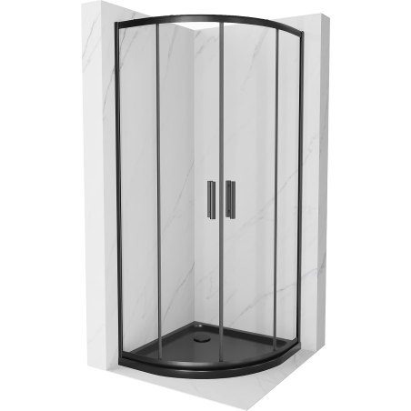 Mexen Rio Halbrunde Duschkabine 90 x 90 cm, transparent, schwarz + Flat-Duschtasse, schwarz - 863-090-090-70-00-4170B