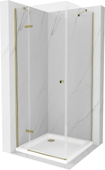 Mexen Roma Duschkabine schwenkbar 90 x 90 cm, transparent, Gold + Flat Duschwanne - 854-090-090-50-00-4010