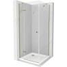 Mexen Roma Schwenkbare Duschkabine 100 x 100 cm, transparent, gold + Flat Duschwanne - 854-100-100-50-00-4010