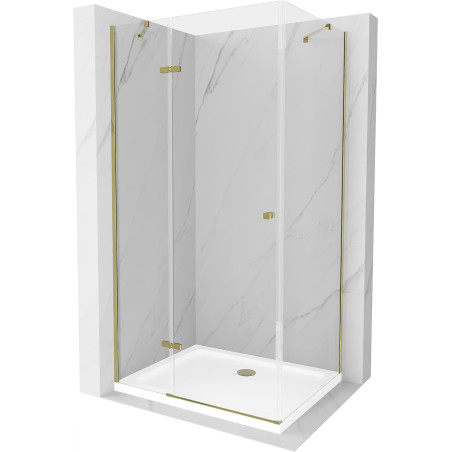 Mexen Roma Duschkabine Schwenkbar 80 x 70 cm, Transparent, Gold + Duschwanne Flat - 854-080-070-50-00-4010