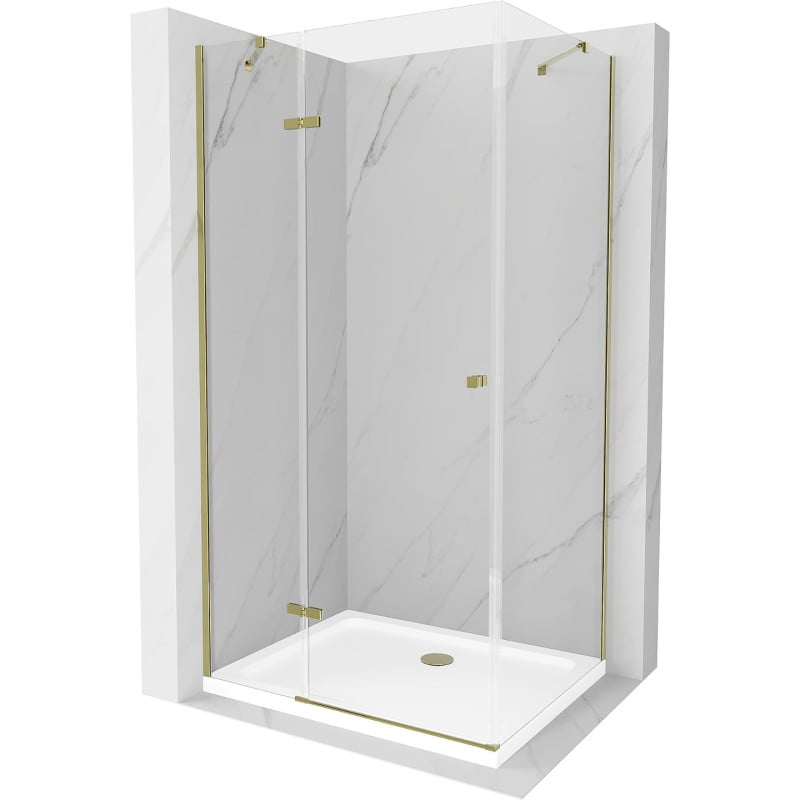 Mexen Roma Schwenkbare Duschkabine 90 x 80 cm, transparent, gold + Flat Duschwanne - 854-090-080-50-00-4010