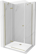 Mexen Roma duschkabine klappbar 90 x 100 cm, transparent, gold + Duschwanne Flat - 854-090-100-50-00-4010