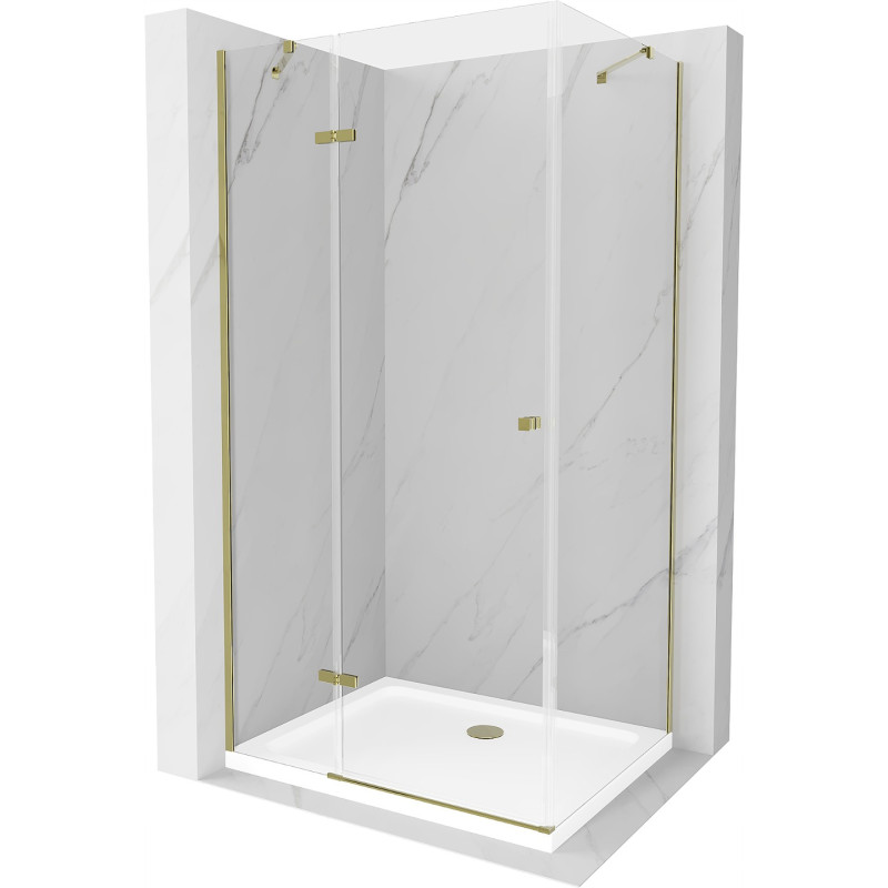 Mexen Roma Duschtür 110 x 90 cm, transparent, gold + Flat Duschwanne - 854-110-090-50-00-4010