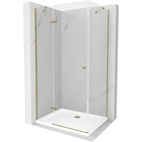 Mexen Roma Duschkabine mit Schwingtür 120 x 80 cm, transparent, gold + Flat Duschwanne - 854-120-080-50-00-4010