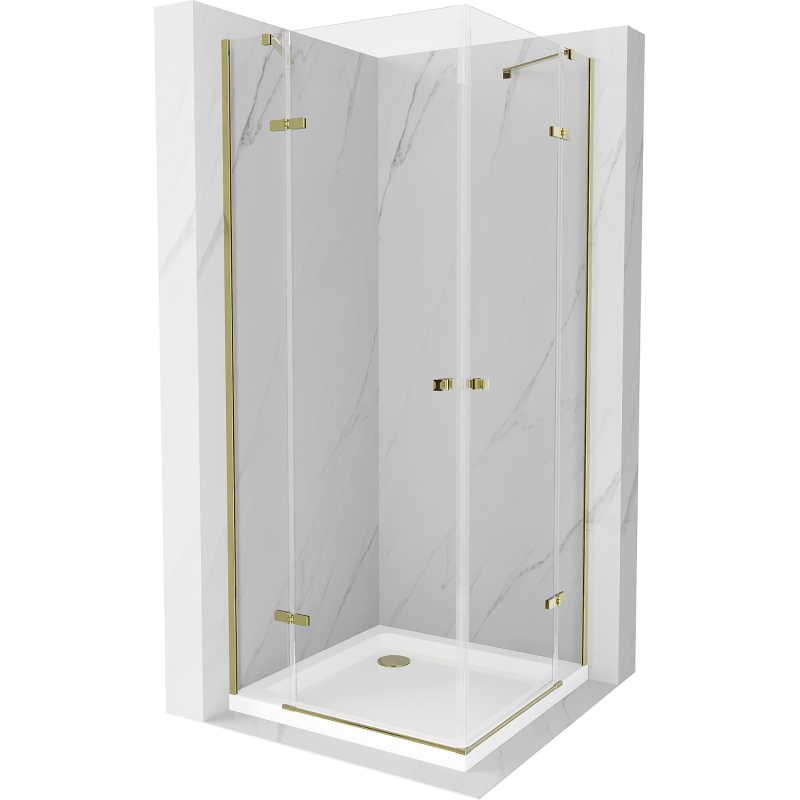 Mexen Roma Duo-Duschkabine klappbar 70 x 70 cm, transparent, gold + Duschwanne Flat - 854-070-070-50-02-4010G