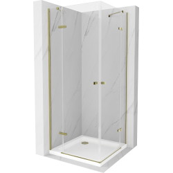 Mexen Roma Duo kippbare Duschabtrennung 90 x 90 cm, Transparent, Gold + Duschwanne Flat - 854-090-090-50-02-4010G