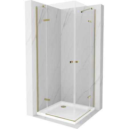 Mexen Roma Duo Duschkabine mit Schwingtür 100 x 100 cm, transparent, gold + Flat Duschwanne - 854-100-100-50-02-4010G