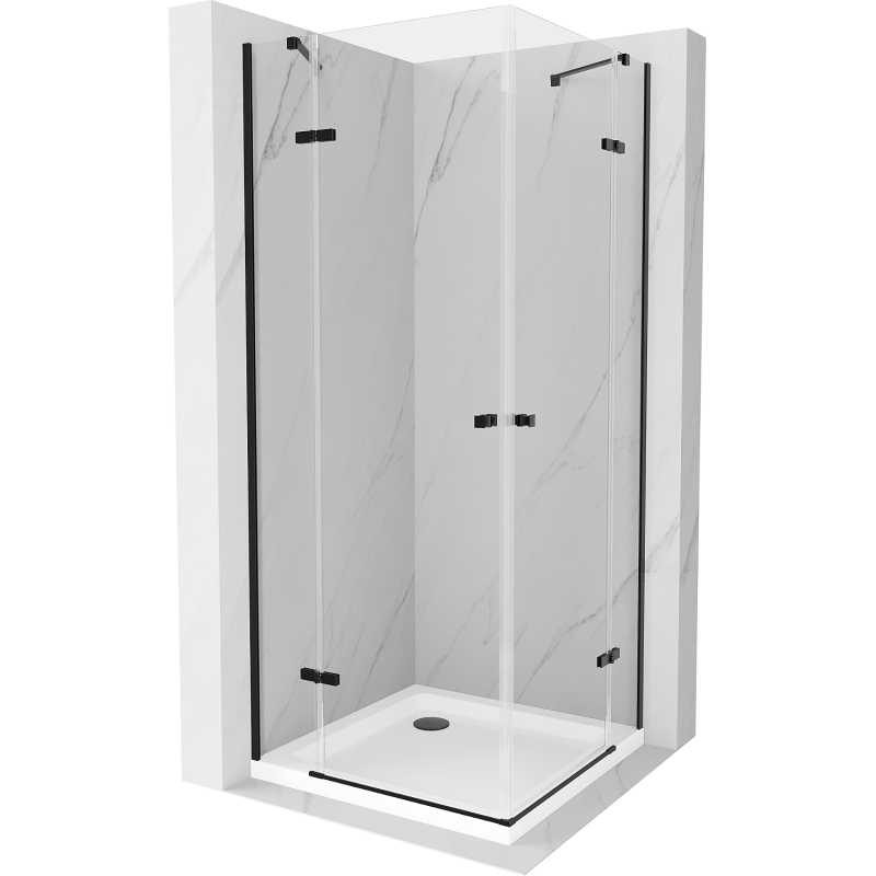 Mexen Roma Duo Schwingdusche 90 x 90 cm, transparent, schwarz + Flat Duschwanne - 854-090-090-70-02-4010B