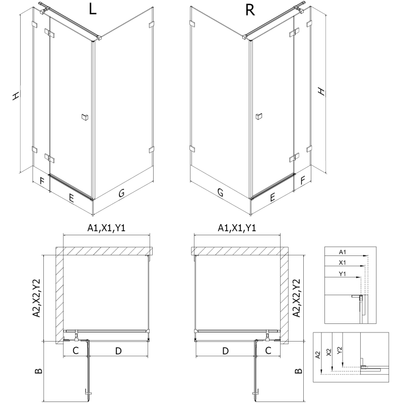 Mexen Lunar T Duschkabine aufklappbar rechts 120 x 120 cm, transparent, Chrom - 834T-120-120-01-00-P