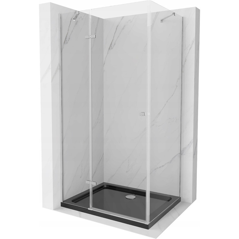 Mexen Roma Duschkabine mit Flügeltür 90 x 120 cm, transparent, Chrom + Duschwanne Flat, schwarz - 854-090-120-01-00-4070