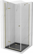 Mexen Roma duschecke schwenkbar 80 x 80 cm, transparent, gold + Duschwanne Flat, schwarz - 854-080-080-50-00-4070G