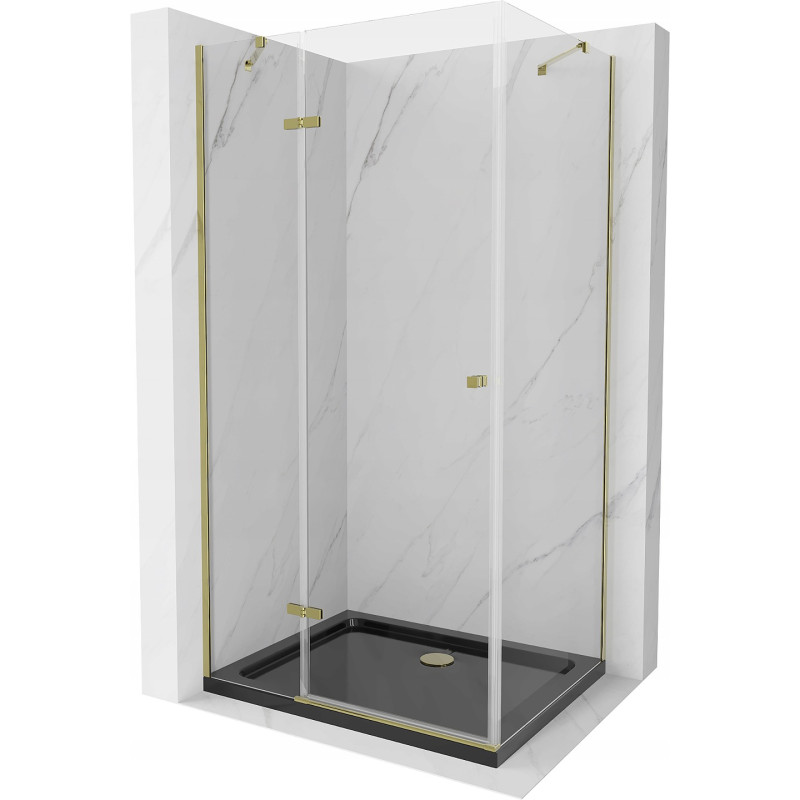 Mexen Roma Duschecke Klapptür 80 x 100 cm, transparent, Gold + Flat Duschwanne, Schwarz - 854-080-100-50-00-4070G