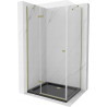 Mexen Roma duschkabine mit drehbarer Tür 90 x 100 cm, transparent, gold + Duschwanne Flat, schwarz - 854-090-100-50-00-4070G