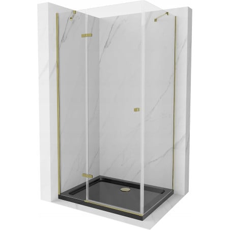 Mexen Roma Duschkabine schwenkbar 120 x 80 cm, transparent, gold + Duschwanne Flat, schwarz - 854-120-080-50-00-4070G