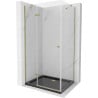 Mexen Roma Duschkabine schwenkbar 120 x 80 cm, transparent, gold + Duschwanne Flat, schwarz - 854-120-080-50-00-4070G