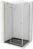 Mexen Roma Duschkabine schwenkbar 120 x 80 cm, transparent, gold + Duschwanne Flat, schwarz - 854-120-080-50-00-4070G