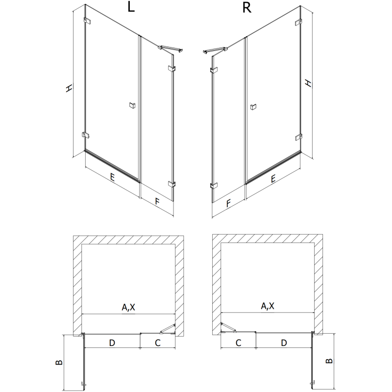 Mexen Lunar-B Duschdrehtür rechts 130 cm, transparent, Roségold - 832S-130-050-60-00-P