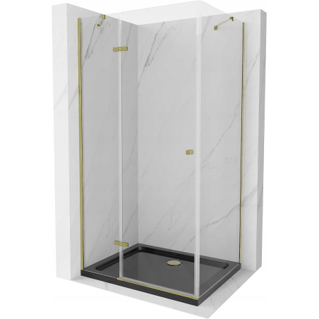 Mexen Roma Schwingdusche 120 x 90 cm, transparent, gold + Flat-Duschwanne, schwarz - 854-120-090-50-00-4070G