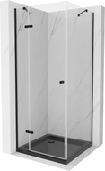 Mexen Roma Duschkabine schwenkbar 80 x 80 cm, transparent, schwarz + Duschwanne Flat, schwarz - 854-080-080-70-00-4070B