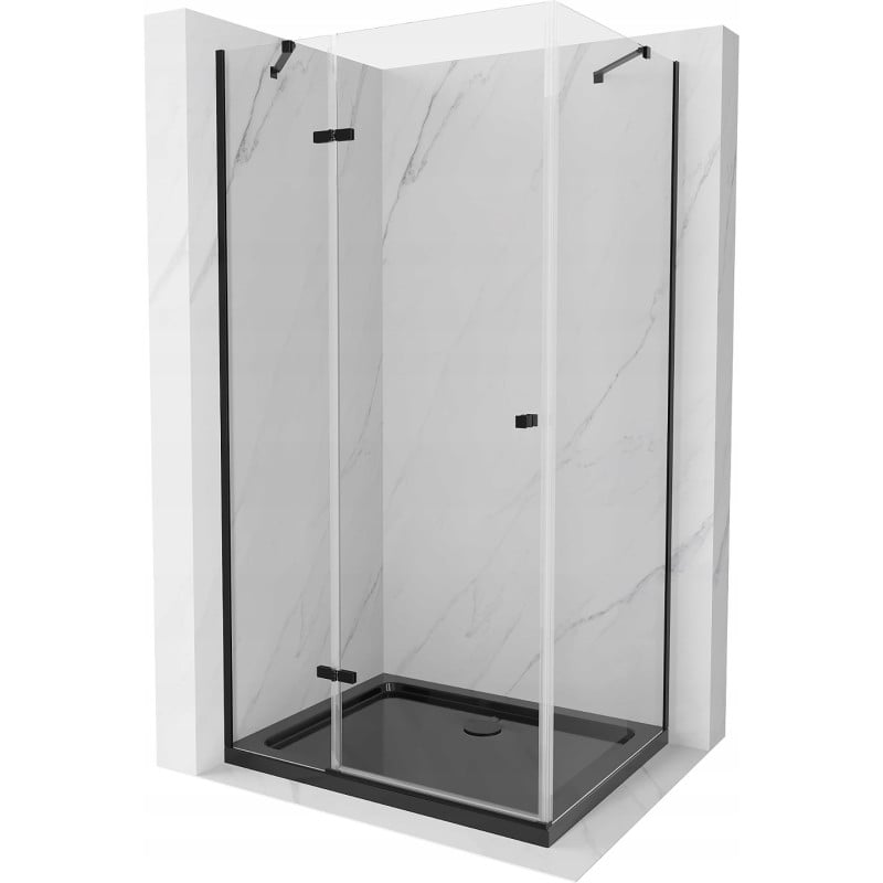 Mexen Roma Duschkabine schwenkbar 80 x 100 cm, transparent, schwarz + Duschwanne Flat, schwarz - 854-080-100-70-00-4070B