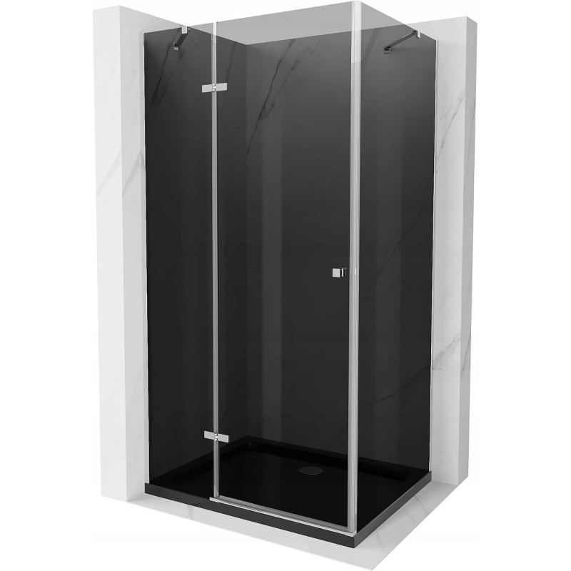 Mexen Roma Duschkabine schwenkbar 80 x 120 cm, Graphit, Chrom + Duschwanne Flat, Schwarz - 854-080-120-01-40-4070