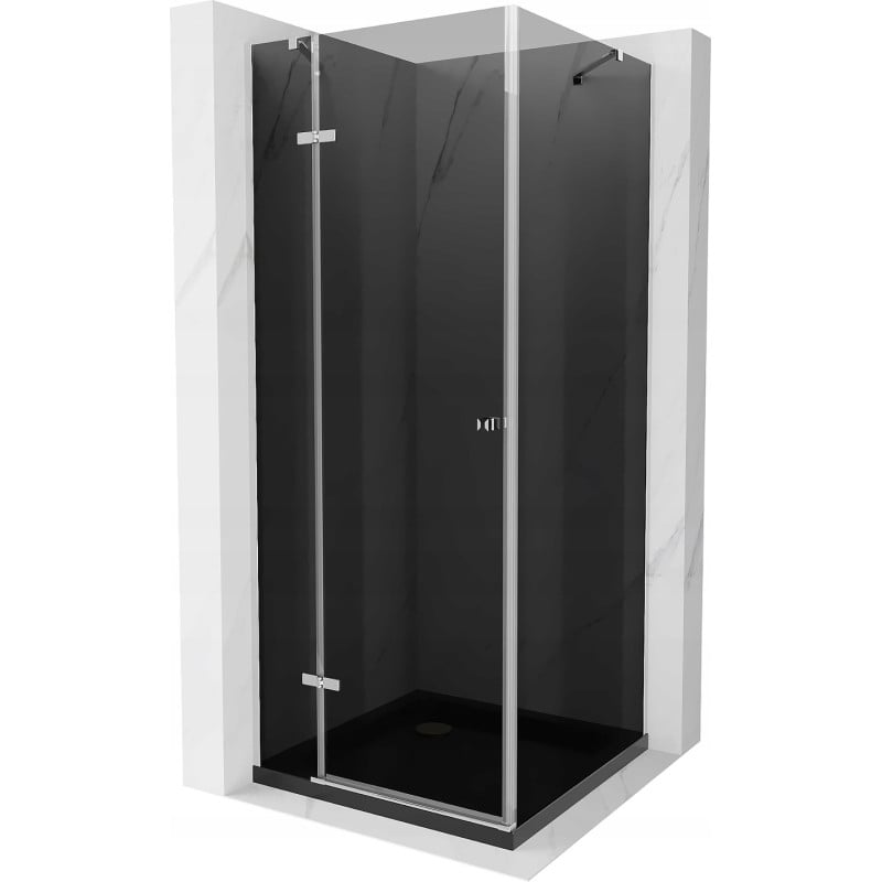 Mexen Roma Duschkabine schwenkbar 90 x 90 cm, Graphit, Chrom + Duschwanne Flat, schwarz - 854-090-090-01-40-4070