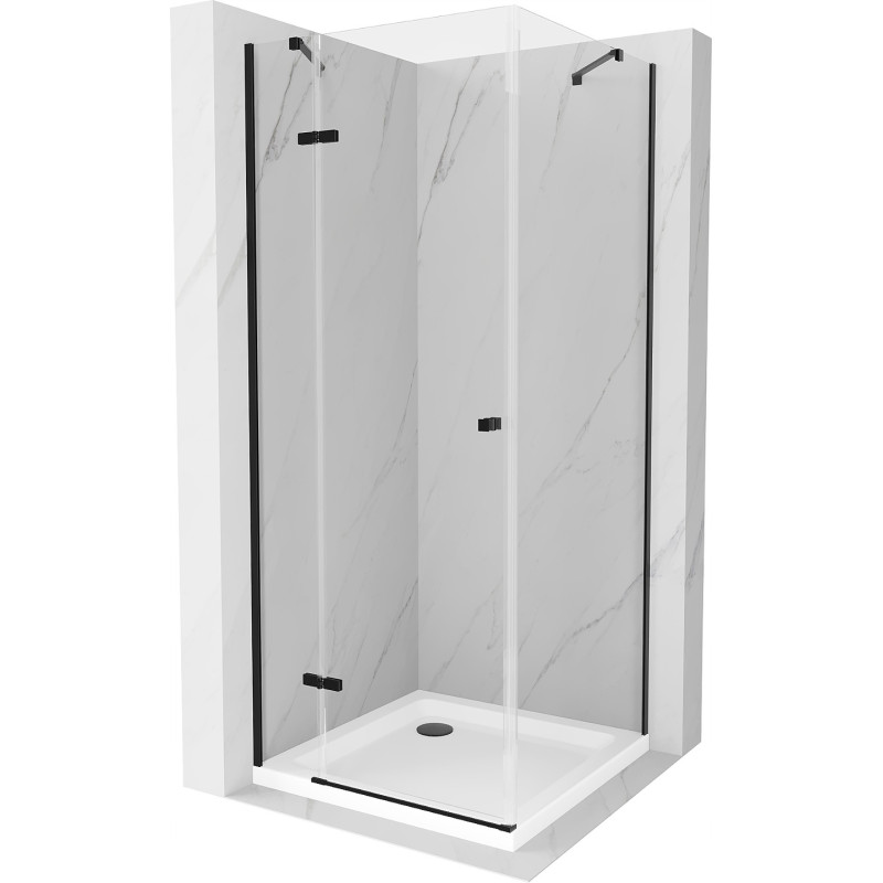 Mexen Roma ausschwenkbare Duschkabine 90 x 90 cm, transparent, schwarz + Duschwanne Flat, weiß - 854-090-090-70-00-4010B