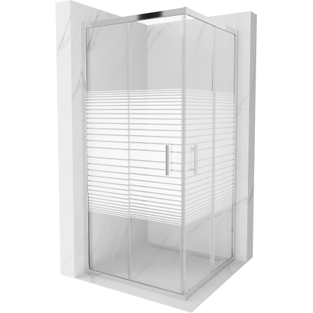 Mexen Rio Quadratische Duschkabine 90 x 90 cm, weiße Streifen, Chrom - 860-090-090-01-20