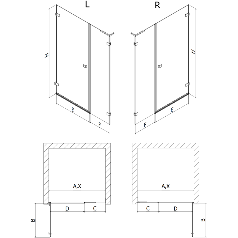 Mexen Lunar-B L Duschschwenktür rechts 150 cm, transparent, chrom - 832SL-150-050-01-00-P