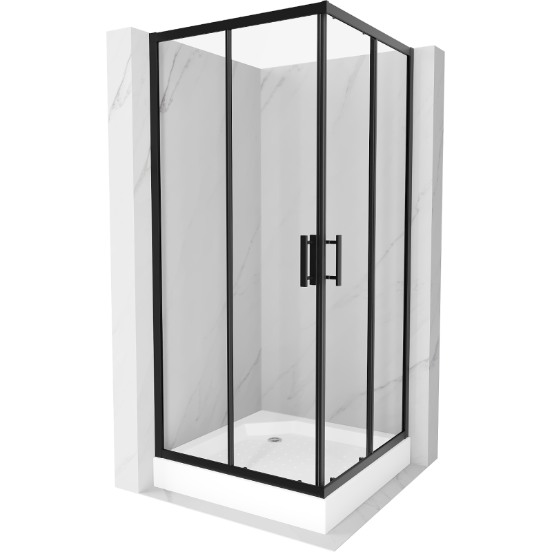 Mexen Rio quadratische Duschkabine 90 x 90 cm, transparent, schwarz + Duschwanne, weiß - 860-090-090-70-00-4510