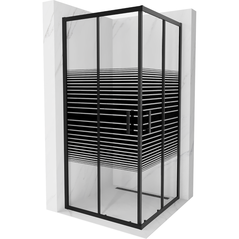 Mexen Rio quadratische Duschkabine 90 x 90 cm, schwarze Streifen, schwarz - 860-090-090-70-20