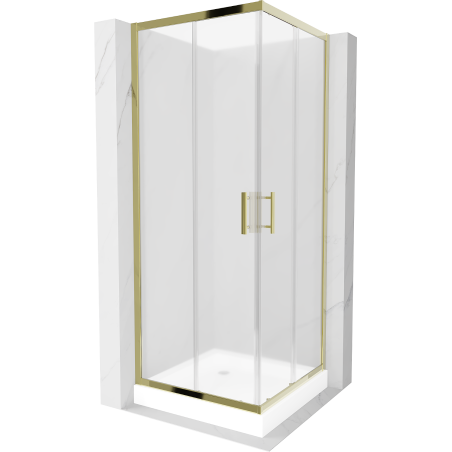 Mexen Rio Duschkabine quadratisch 80 x 80 cm, matt, gold + Rio Duschwanne, weiß - 860-080-080-50-30-4510