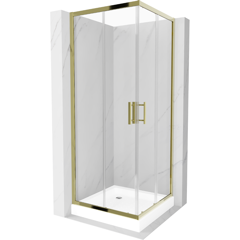 Mexen Rio quadratische Duschkabine 80 x 80 cm, transparent, gold + Duschwanne, weiß - 860-080-080-50-00-4510