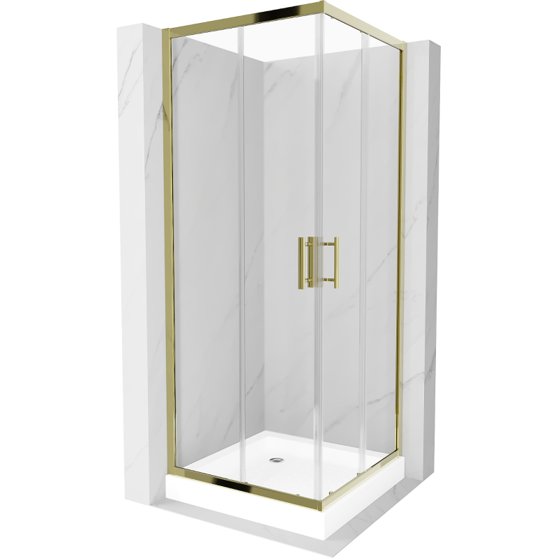 Mexen Rio quadratische Duschkabine 80 x 80 cm, transparent, gold + Rio Duschwanne, weiß - 860-080-080-50-00-4510