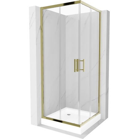 Mexen Rio quadratische Duschkabine 80 x 80 cm, transparent, gold + Rio Duschwanne, weiß - 860-080-080-50-00-4510