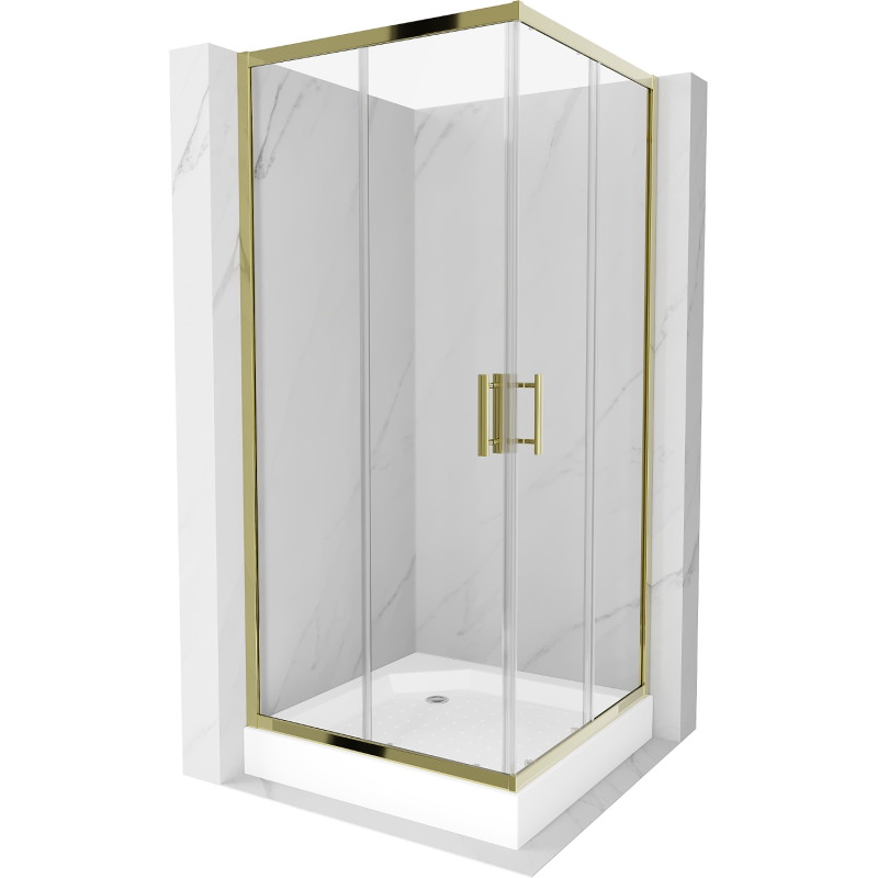 Mexen Rio quadratische Duschkabine 90 x 90 cm, transparent, gold + Duschbecken, weiß - 860-090-090-50-00-4510