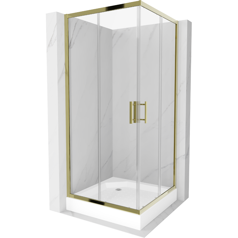 Mexen Rio quadratische Duschkabine 90 x 90 cm, transparent, gold + Duschwanne, weiß - 860-090-090-50-00-4510