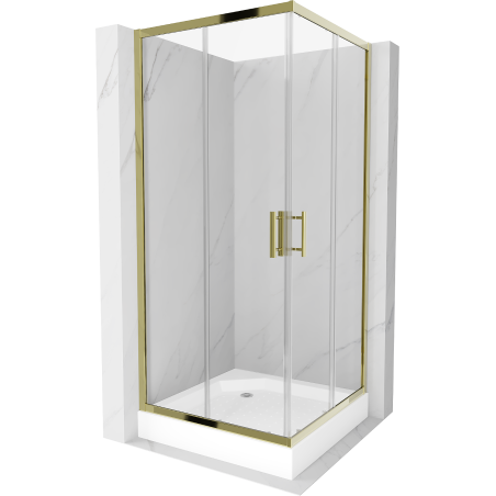 Mexen Rio Duschkabine quadratisch 90 x 90 cm, transparent, gold + Duschwanne Rio, weiß - 860-090-090-50-00-4510