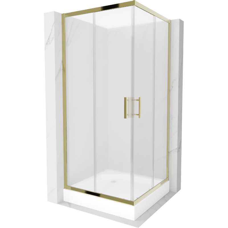 Mexen Rio quadratische Duschkabine 90 x 90 cm, Frost, Gold + Duschwanne, Weiß - 860-090-090-50-30-4510
