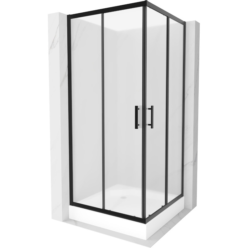 Mexen Rio Quadratische Duschkabine 90 x 90 cm, satiniert, schwarz + Duschwanne, weiß - 860-090-090-70-30-4510