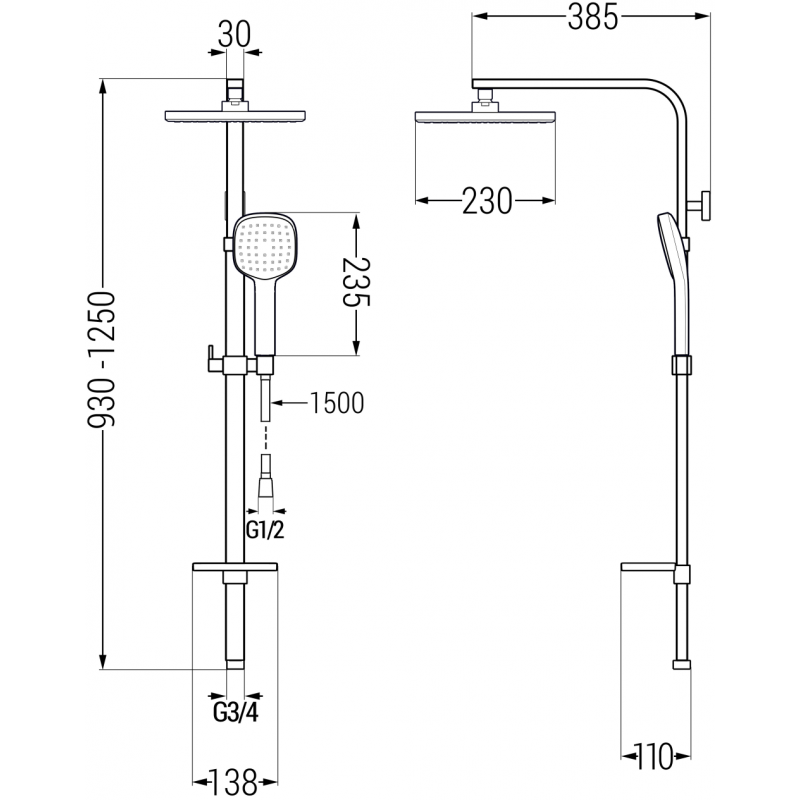 Mexen Q33 Duschsäule, Chrom - 798333395-00