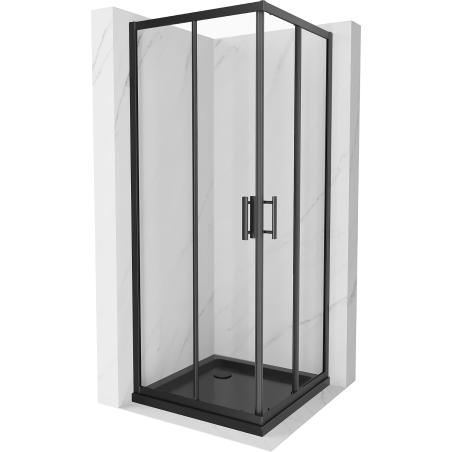 Mexen Rio Quadratische Duschkabine 90 x 90 cm, transparent, schwarz + Flat Duschwanne, schwarz - 860-090-090-70-00-4070B