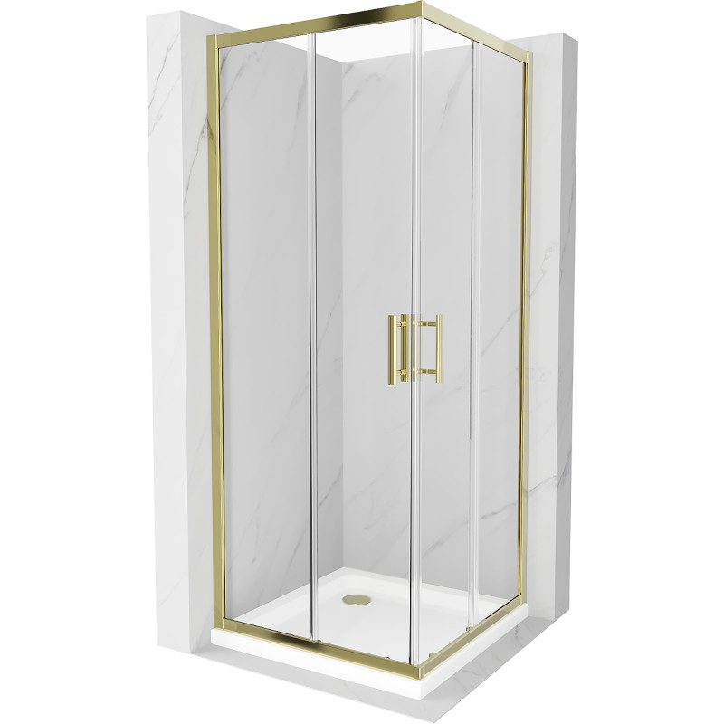 Mexen Rio quadratische Duschkabine 80 x 80 cm, transparent, gold + Duschwanne Flat, weiß - 860-080-080-50-00-4010G