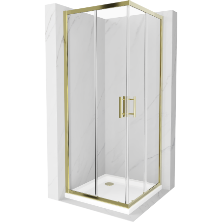 Mexen Rio quadratische Duschkabine 90 x 90 cm, transparent, Gold + Flache Duschwanne, Weiß - 860-090-090-50-00-4010G