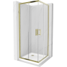 Mexen Rio quadratische Duschkabine 90 x 90 cm, transparent, Gold + Flache Duschwanne, Weiß - 860-090-090-50-00-4010G
