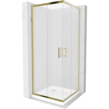 Mexen Rio quadratische Duschkabine 70 x 70 cm, mattiert, gold + Flat Duschwanne, weiß - 860-070-070-50-30-4010G