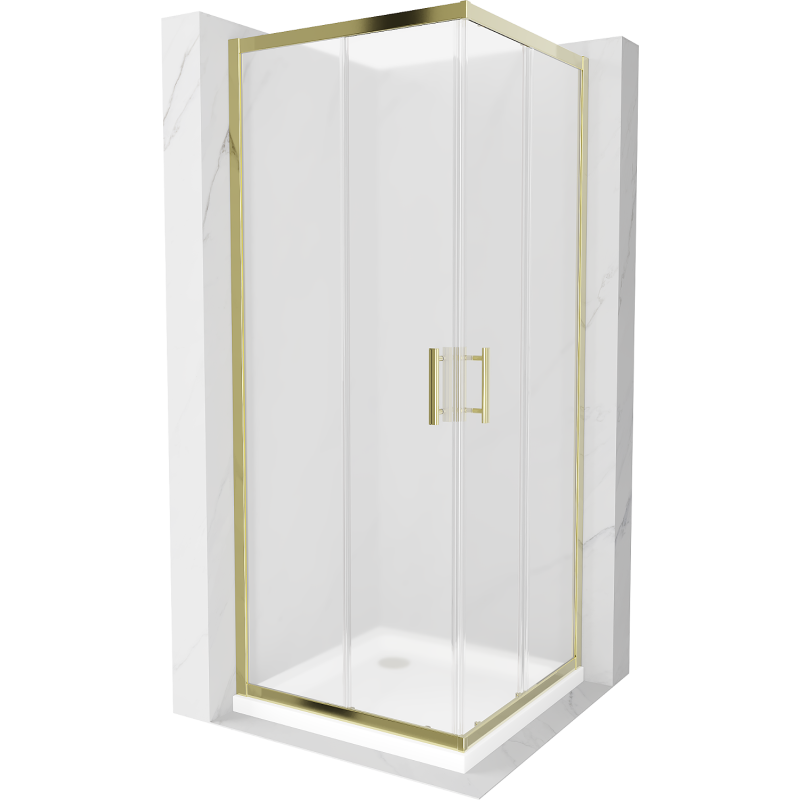 Mexen Rio quadratische Duschkabine 80 x 80 cm, Mattglas, Gold + Duschwanne Flat, Weiß - 860-080-080-50-30-4010G
