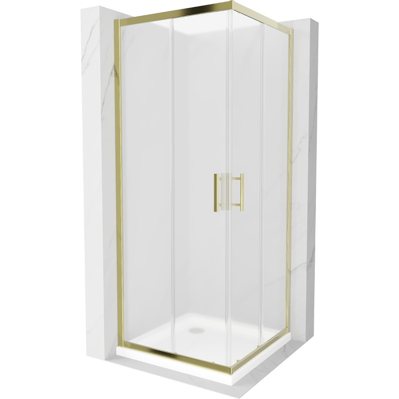 Mexen Rio Quadratische Duschkabine 80 x 80 cm, Milchglas, Gold + Flat Duschwanne, Weiß - 860-080-080-50-30-4010G