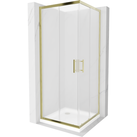 Mexen Rio quadratische Duschkabine 80 x 80 cm, Mattglas, Gold + Duschwanne Flat, Weiß - 860-080-080-50-30-4010G
